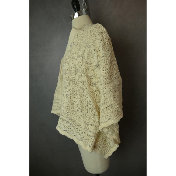 Tuckernuck Lace Cotton Crochet Poncho Womens XS/S Ivory V Neck Boho Tunic - Picture 6 of 12